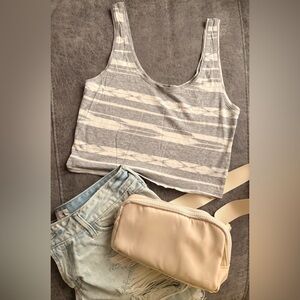 Aerie Striped Gray and White Cropped Tank Top